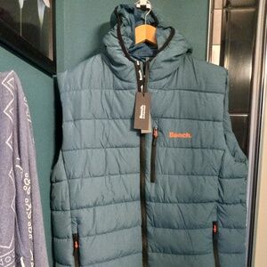 Bench-Men's- Galban Hooded Puffer Vest-Aqua- SZ L-NWT